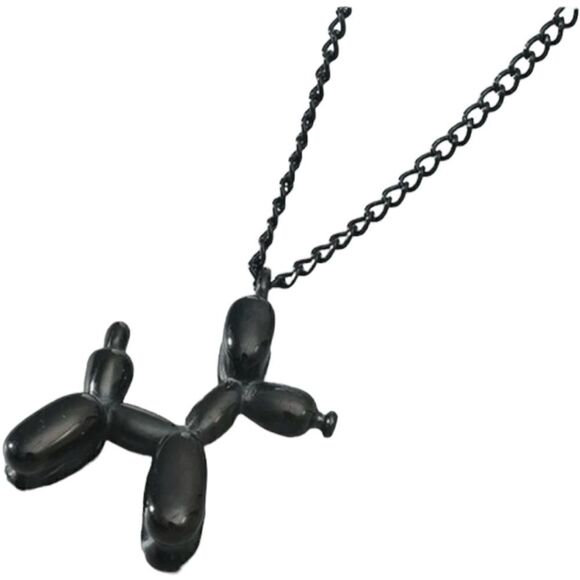 Black Balloon Dog Shape Pendant Necklace - Picture 4 of 6